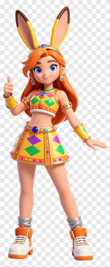 Cartoon Bunny Girl With Colorful Outfit PNG