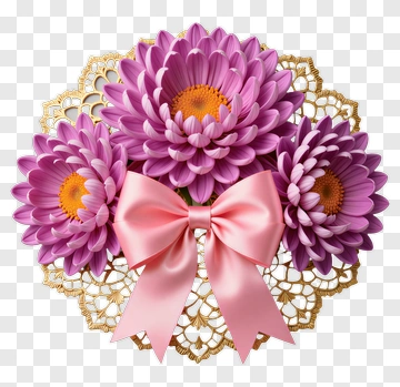 Pink Flower Bouquet With Bow PNG