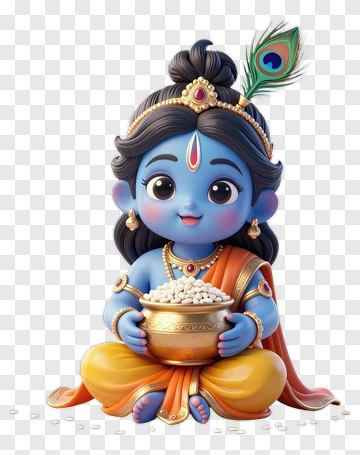 3D Krishna Holding A Bowl Of Rice PNG