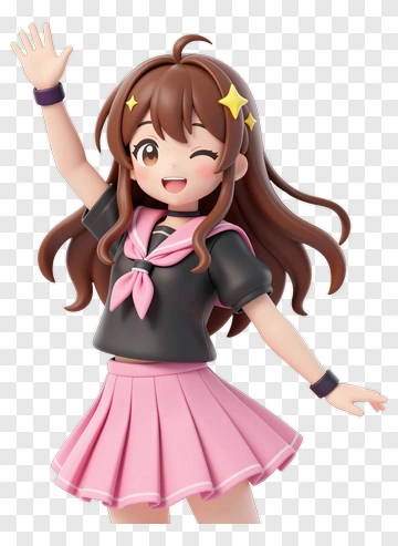 3D Girl Waving With A Pink Skirt PNG