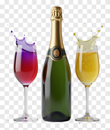 Champagne Bottle With Colorful Splashes PNG