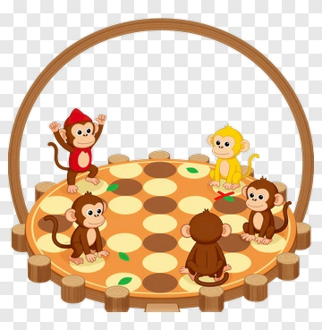 Cartoon Monkeys Playing On A Round Platform PNG