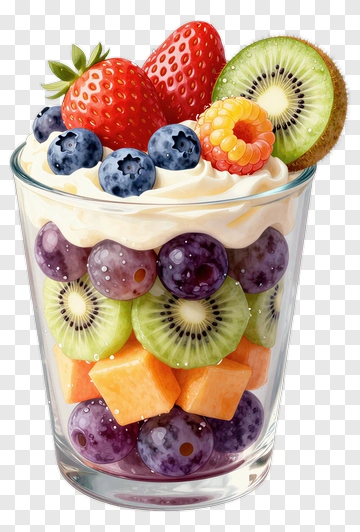 Colorful Fruit Parfait With Cream And Berries PNG