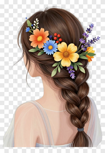Girl With Floral Hair Arrangement PNG