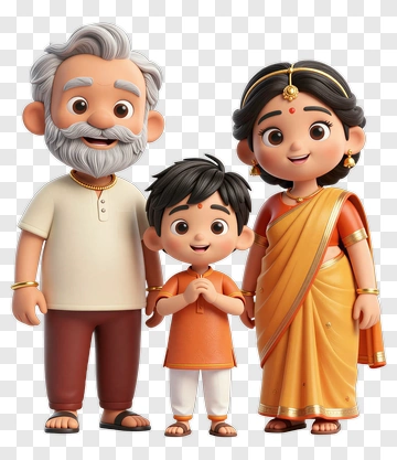 Cartoon Family In Traditional Attire PNG