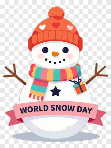 Cartoon Snowman Celebrating World Snow Day PNG