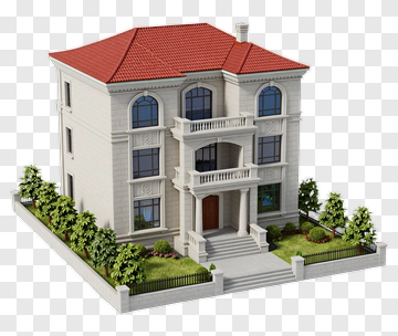 3D House With Garden And Fence PNG
