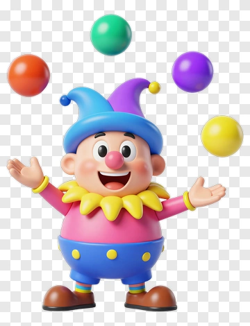 Cartoon Clown Juggling Colorful Balls PNG