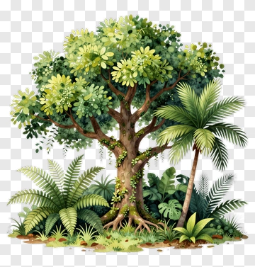 Lush Green Tree And Tropical Plants PNG