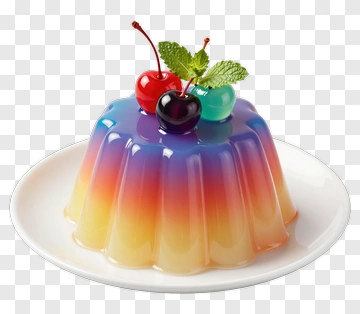Colorful Jelly Dessert With Cherries And Mint PNG