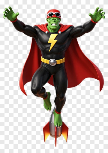 Superhero Character Flying On A Rocket PNG