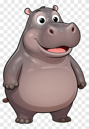 Cartoon Hippo Smiling PNG