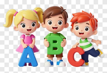 Cartoon Children Holding Letters A, B, And C PNG