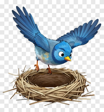 Cartoon Blue Bird Over A Nest PNG