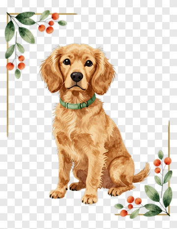 Golden Retriever Sitting Among Floral Decorations PNG
