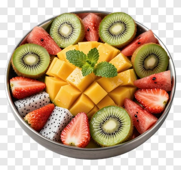 Fruit Bowl With Mango, Kiwi, And Strawberries PNG