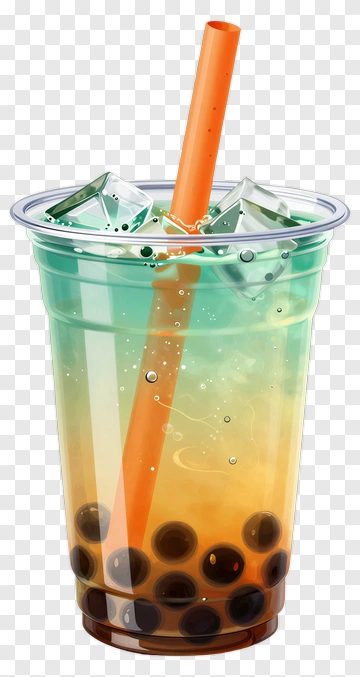 Bubble Tea With Ice And Orange Straw PNG