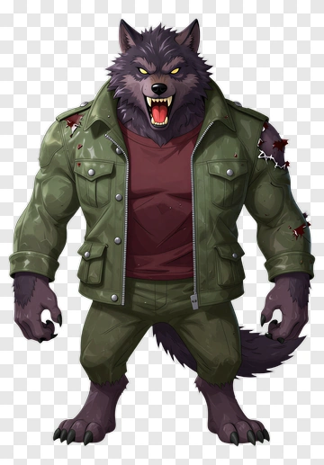 Cartoon Werewolf In Military Jacket PNG