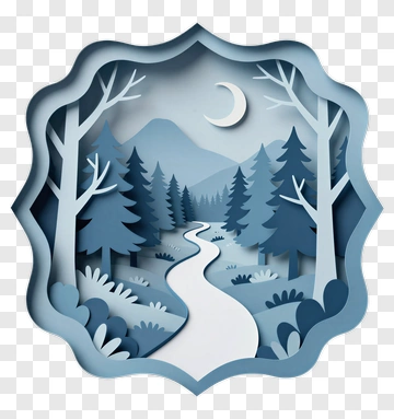 Paper Cut Forest Scene With River And Moon PNG