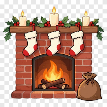 Christmas Fireplace With Stockings And Candles PNG