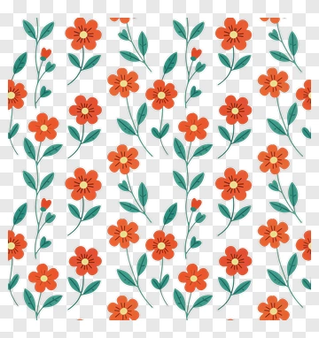 Floral Pattern With Orange Flowers And Green Leaves PNG