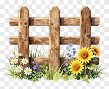 Wooden Fence With Colorful Flowers PNG