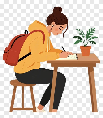 Student Writing At A Desk With A Plant PNG
