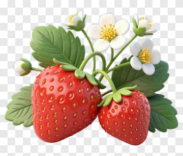 Cartoon Strawberries With Flowers PNG