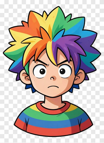 Cartoon Boy With Colorful Hair PNG