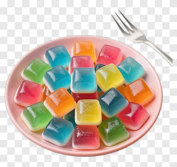 Colorful Jelly Cubes On A Plate PNG