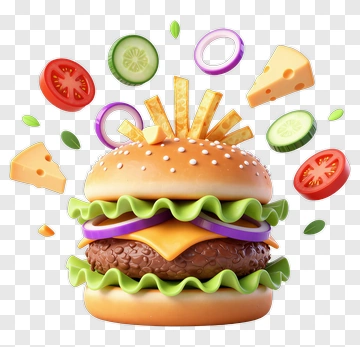 3D Burger With Fresh Ingredients PNG