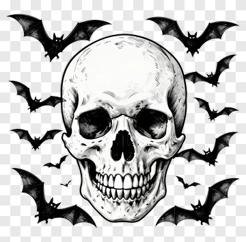 Skull Surrounded By Bats PNG