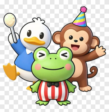 Cartoon Animals Celebrating Together PNG