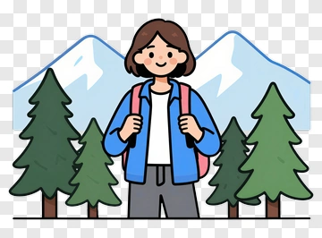 Hiker Standing In A Forest With Mountains PNG