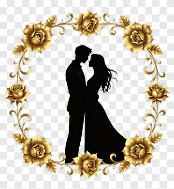 Silhouette Couple Surrounded By Golden Roses PNG
