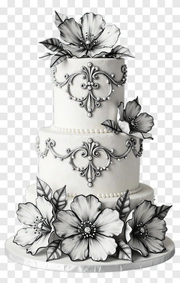 Elegant Wedding Cake With Floral Design PNG