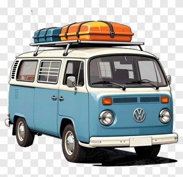 Vintage Volkswagen Van With Luggage PNG