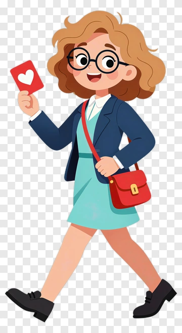 Cartoon Girl Holding A Heart Card PNG