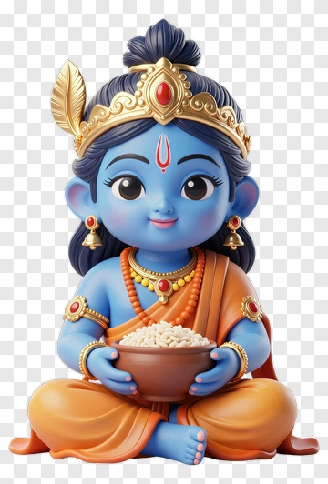 Cartoon Krishna Holding A Bowl Of Rice PNG