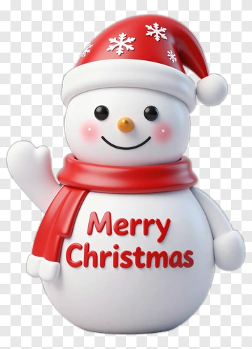Christmas Snowman Waving With Merry Christmas Text PNG