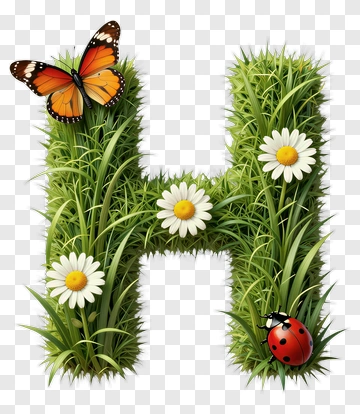 Butterfly And Ladybug On Grass Letter H PNG