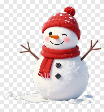 Cartoon Snowman With Red Hat And Scarf PNG