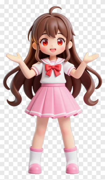3D Girl With Pink Skirt And Red Bow PNG