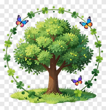 Colorful Tree With Butterflies PNG