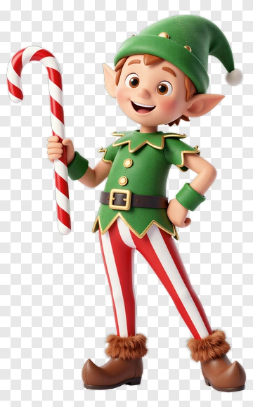 Cartoon Elf Holding A Candy Cane PNG