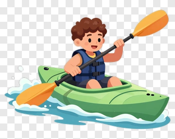 Cartoon Boy Kayaking On Water PNG