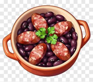 Bowl Of Beans With Sausages And Cilantro PNG