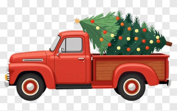 Red Truck Carrying A Christmas Tree PNG