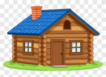 Cartoon Wooden House With Blue Roof PNG