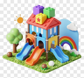 Colorful Playhouse With Slides And Rainbow PNG